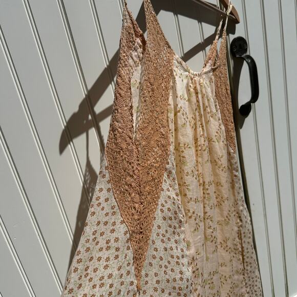 Yvonne S Midi Trapeze Dress 100% Linen Lace Trim Ditzy Floral Print Medium NWOT - Picture 9 of 13